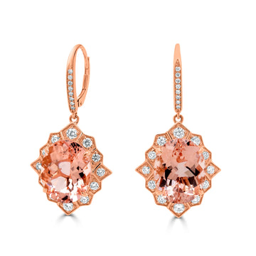14.51tct Morganite Earring with 0.99tct Diamonds set in 14K Rose Gold