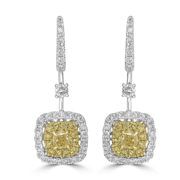 0.44tct Yellow Diamond Earring with 1.05tct Diamonds set in 18KW & 22KY Two Tone Gold