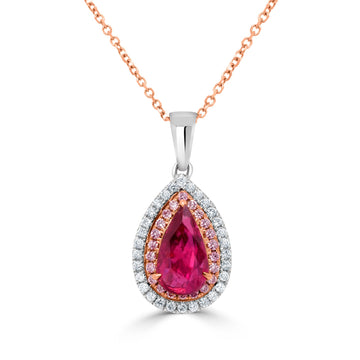 1.99ct Ruby Pendant with 0.4tct Diamonds set in 18K Two Tone Gold