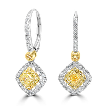 0.46Tct Yellow Diamond Earrings With 0.68Tct Diamond Accents Set In 18K Two Tone Gold