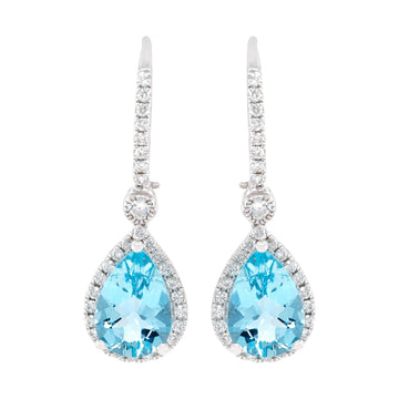 2.74ct Aquamarine earrings with 0.50ct diamonds set in 14K white gold