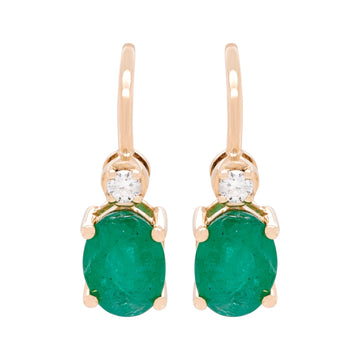 2.33 ct Emerald earrings with 0.11 ct diamonds set in 14K yellow gold
