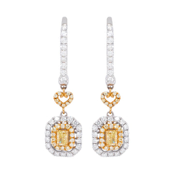 0.45ct Yellow Diamond earrings with 0.89ct diamonds set in 18K two tone gold
