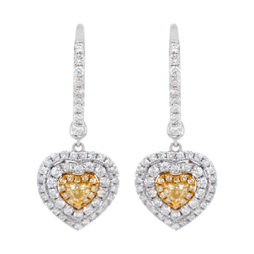 0.32ct Yellow Diamond earrings with 1.10ct diamonds set in 18K two tone gold