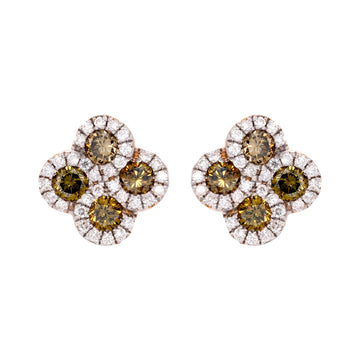 0.80ct Yellow Diamonds Stud Earring with 0.29ct diamonds set in 14K yellow gold