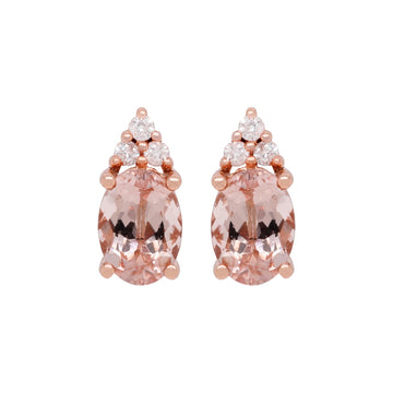 1.73tct Morganite Stud earrings with 0.09tct diamonds set in 14K rose gold