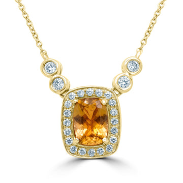 1.37Ct Golden Tanzanite Necklace With 0.32Tct Diamonds Set In 14K Yellow Gold
