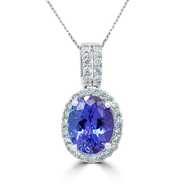 2.73Ct Tanzanite Pendant With 0.27Tct Diamonds Set In 14K White Gold