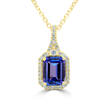 2.30Ct Tanzanite Pendant With 0.21Tct Diamonds Set In 14K Yellow Gold