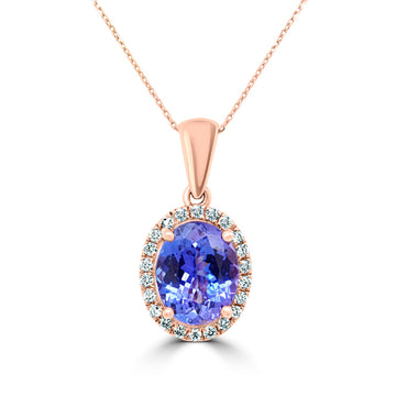 2.32Ct Tanzanite Pendant With 0.16Tct Diamonds Set In 14K Rose Gold