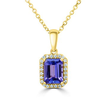 2.30Ct Tanzanite Pendant With 0.18Tct Diamonds Set In 14K Yellow Gold