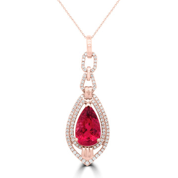 3.74Ct Rubelite Pendant With 0.32Tct Diamonds Set In 14K Rose Gold