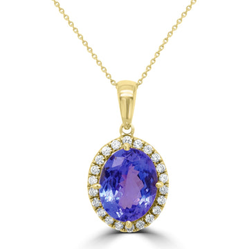 3.65Ct Tanzanite Pendant With 0.22Tct Diamonds Set In 14K Yellow Gold