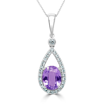 2.32ct Sapphire Pendant with 0.24ct Diamonds set in 14K White Gold