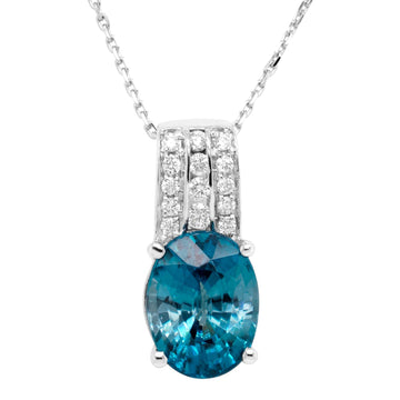 3.23ct Blue Zircon Pendant With 0.11tct Diamonds Set In 14kt White Gold