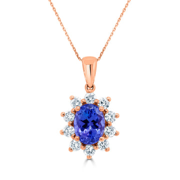 1.42ct Tanzanite Pendant with 0.61ct Diamonds set in 14K Rose Gold