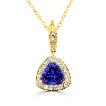 1.92Ct Tanzanite Pendant With 0.41Tct Diamonds Set In 14K Yellow Gold
