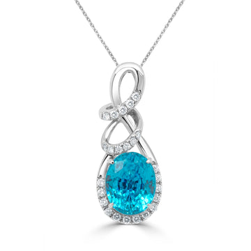5.91Ct Blue Zircon Pendant With 0.24Tct Diamonds Set In 14K White Gold