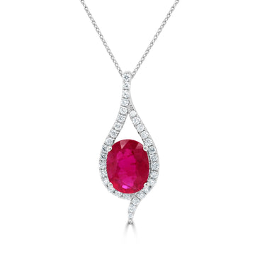 1.68Ct Ruby Pendant With 0.19Tct Diamonds Set In 14K White Gold