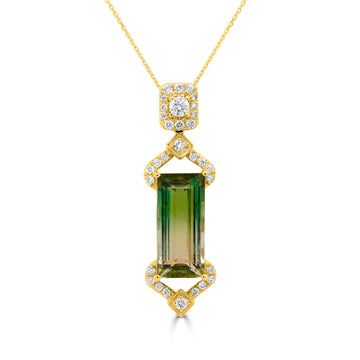 4.62Ct Bicolour Tourmaline Pendant With 0.38Tct Diamonds Set In 14K Yellow Gold