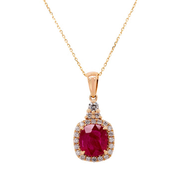 1.39ct Ruby pendant with 0.22tct diamonds set in 14K yellow gold