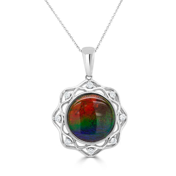 3.29Ct Ammolite Pendant With 0.14Tct Diamonds Set In 14K White Gold