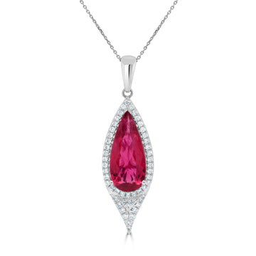 3.20Ct Rubelite Pendant With 0.31Tct Diamonds Set In 14K White Gold