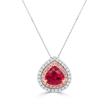 1.75Ct Rubelite Pendant With 1.47Tct Diamonds Set In 14K Two Tone Gold