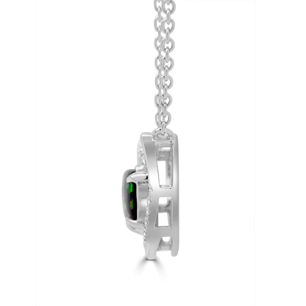 1.60Ct Opal Pendant With 0.10Tct Diamonds Set In 14K White Gold