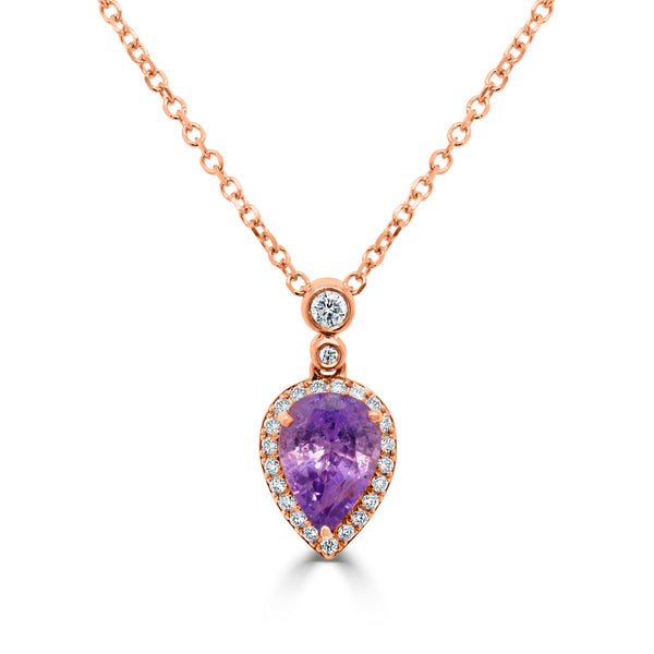 1.38ct Sapphire Pendant with 0.04ct Diamonds set in 14K Rose Gold