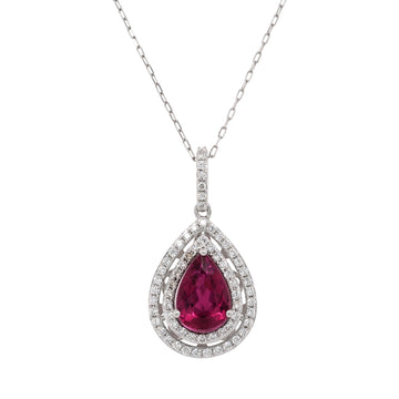 1.95ct Rubellite Pendant with 0.43ct Diamonds set in 14K White Gold