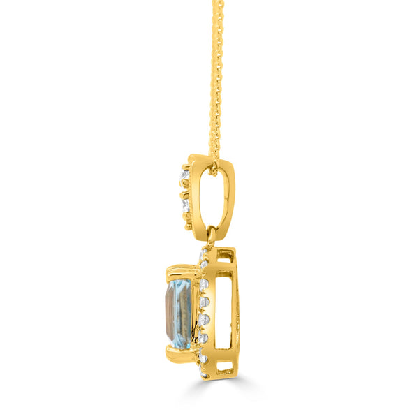 1.20Ct Aquamarine Pendant With 0.31Tct Diamonds Set In 18K Yellow Gold
