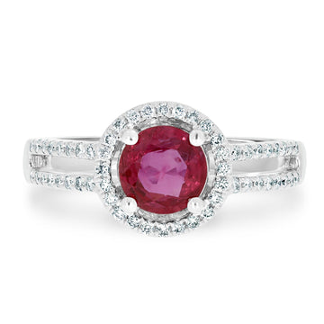 1.16Ct Ruby Ring With 0.25Tct Diamonds Set In 14K White Gold