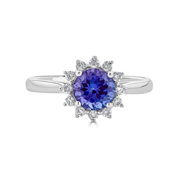 1.20ct Tanzanite ring with 0.18tct diamonds set in 14K white gold