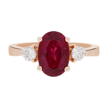 2.29ct Rubellite Ring With 0.30tct Diamonds Set In 14K Rose Gold