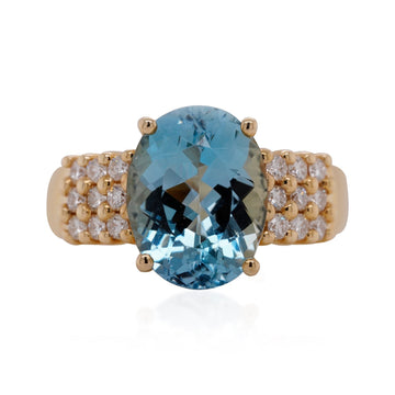 3.27ct Aquamarine ring with 0.34ct diamonds set in 14K yellow gold