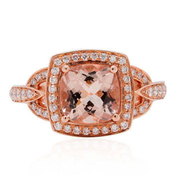 2.07ct Morganite Ring With 0.36tct Diamonds Set In 14kt Rose Gold