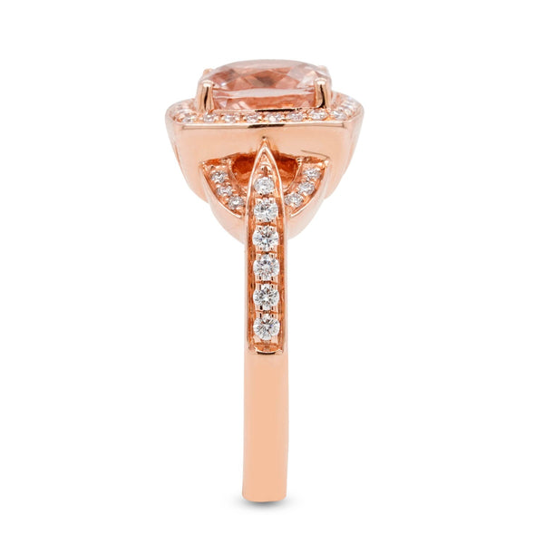 2.07ct Morganite Ring With 0.36tct Diamonds Set In 14kt Rose Gold