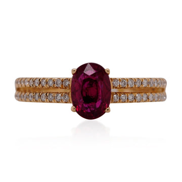 1.2ct Ruby ring with 0.23tct Diamond accents set in 14K yellow gold
