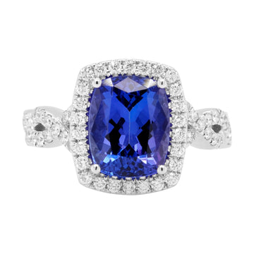 3.41ct Tanzanite Rings With 0.59tct Diamonds Set In 14kt White Gold
