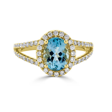 1.54ct Aquamarine ring with 0.53tct diamonds set in 14K yellow gold