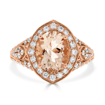 2.38ct Morganite ring with 0.67tct diamonds set in 14kt rose gold