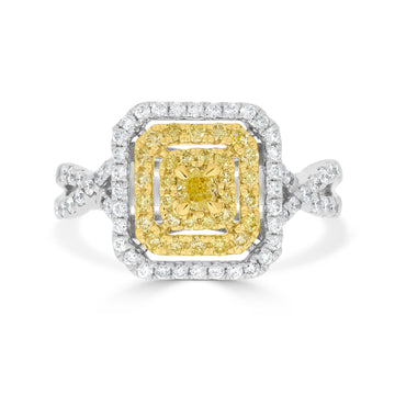 0.15ct Yellow Diamond Rings with 0.75tct Diamond set in 14K Two Tone Gold