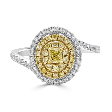 0.20tct Yellow Diamond ring with 0.59tct diamonds set in 18K two tone gold
