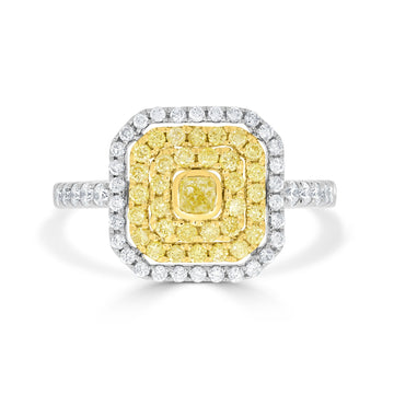 0.12ct Yellow Diamond Ring with 0.83tct Diamonds set in 14K Two Tone Gold