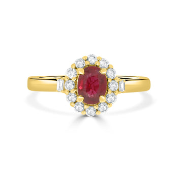 0.80ct Ruby Ring With 0.36tct Diamonds Set In 14K Yellow Gold