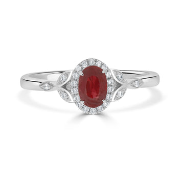0.65Ct Ruby Ring With 0.09Tct Diamonds Set In 18K White Gold