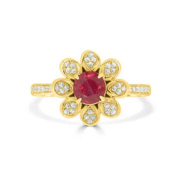 0.72Ct Ruby Ring With 0.18Tct Diamonds Set In 18K Yellow Gold