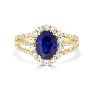 1.87ct Sapphire Ring with 0.76tct Diamonds set in 14K Yellow Gold