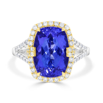 5.76ct Tanzanite Ring with 0.47tct Diamonds set in 14K Two Tone Gold